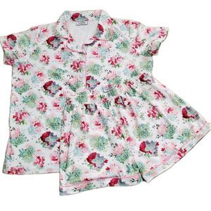 Sugar Bee Womens Sz XL Pajama Shorts Set Pink Succulent Button Front